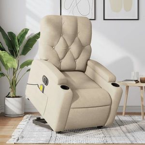 vidaXL Fotoliu electric de masaj rabatabil cu ridicare, crem, textil imagine