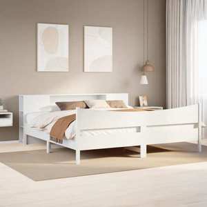 vidaXL Cadru de pat cu tăblie, alb, 180x200 cm, lemn masiv imagine