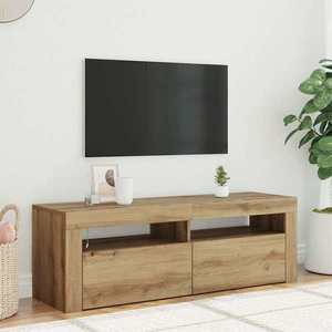 vidaXL Dulap TV cu LED stejar artizanal 120x35x40 cm lemn prelucrat imagine