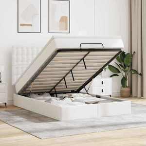 vidaXL Cadru de pat otoman cu saltea alb 140x200cm piele artificială imagine