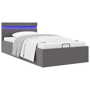 vidaXL Cadru pat hidraulic ladă și LED gri 100x200 cm piele ecologică imagine