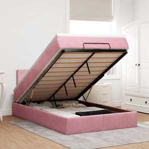 vidaXL Cadru de pat otoman cu saltea, catifea roz 120x200cm imagine