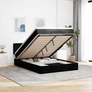vidaXL Pat otoman cu saltea negru 140x200 cm stofa imagine