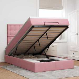 vidaXL Cadru de pat otoman cu saltea, catifea roz 120x200cm imagine