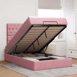 vidaXL Cadru de pat otoman cu saltea, catifea roz 120x200cm imagine