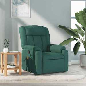 vidaXL Fotoliu de masaj rabatabil, verde închis, material textil imagine