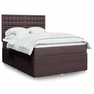 vidaXL Pat box spring cu saltea, maro închis, 160x200 cm, textil imagine