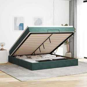 vidaXL Cadru de pat otoman cu saltea verde închis 180x200cm catifea imagine