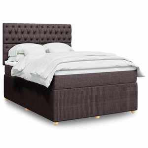 vidaXL Pat box spring cu saltea, maro închis, 160x200 cm, textil imagine