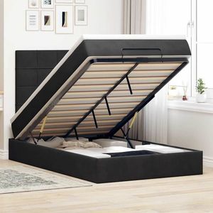 vidaXL Cadru de pat otoman cu saltele, catifea neagră 120x200cm imagine