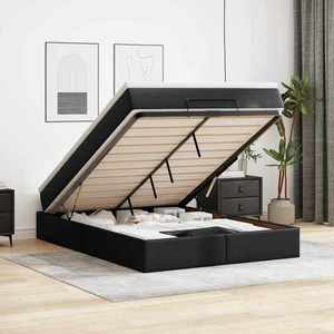 vidaXL Cadru pat otoman cu saltea neagră 140x190cm piele artificială imagine