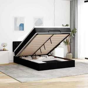 vidaXL Pat otoman cu saltea negru 140x190 cm stofa imagine