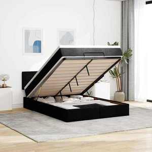 vidaXL Pat otoman cu saltea și LED-uri negru 140x190 cm țesătură imagine