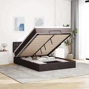 vidaXL Pat otoman cu saltea și LED-uri țesătură maro închis 140x190 cm imagine