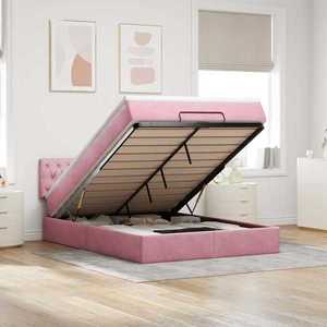 vidaXL Cadru de pat otoman cu saltea roz 140x190cm catifea imagine