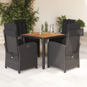 vidaXL Set de masă pentru grădină, 5 piese, negru, poliratan și sticlă imagine