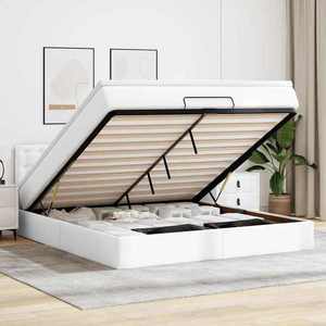 vidaXL Cadru de pat otoman cu saltea alb 160x200cm piele artificială imagine