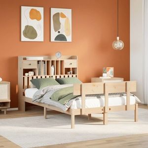 vidaXL Pat cu bibliotecă fără saltea, 135x190 cm, lemn masiv de pin imagine