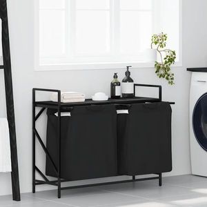 vidaXL Coș de rufe 2 compartimente cu raft stejar negru imagine