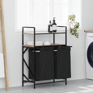 vidaXL Coș de rufe 2 compartimente cu rafturi stejar sonoma imagine
