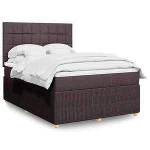 vidaXL Pat box spring cu saltea, maro închis, 160x200 cm, textil imagine