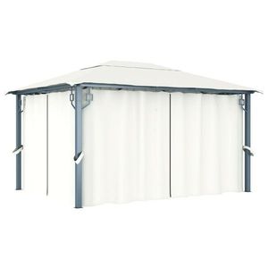 vidaXL Pavilion cu perdele, crem, 400 x 300 cm, aluminiu imagine