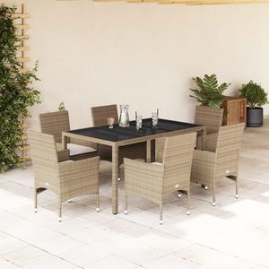 vidaXL Set mobilier de grădină cu perne 7 piese bej poliratan & sticlă imagine