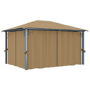 vidaXL Pavilion cu perdele, gri taupe, 400 x 300 cm, aluminiu imagine