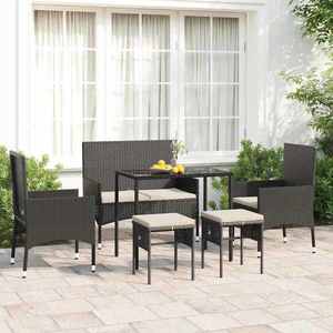 vidaXL Set mobilier de grădină cu perne, 6 piese, negru, poliratan imagine