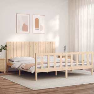 vidaXL Cadru de pat cu tăblie Super King Size, lemn masiv imagine