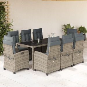 vidaXL Set mobilier grădină cu perne, 9 piese, gri, poliratan imagine