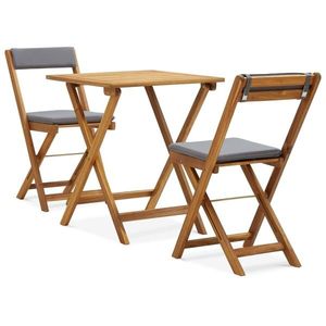 vidaXL Set de bistro pliabil, 3 piese, cu perne, lemn masiv de acacia imagine