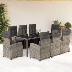 vidaXL Set mobilier grădină cu perne, 9 piese, gri, poliratan imagine