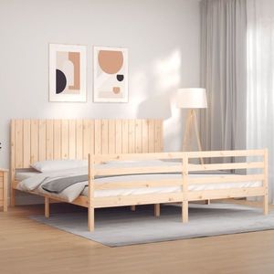 vidaXL Cadru pat cu tăblie 200x200 cm, lemn masiv de pin imagine