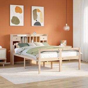 vidaXL Pat cu bibliotecă fără saltea, 140x200 cm, lemn masiv de pin imagine