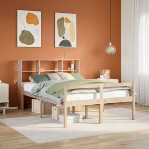 vidaXL Pat cu bibliotecă fără saltea, 140x200 cm, lemn masiv de pin imagine