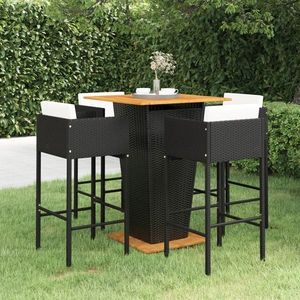 vidaXL Set mobilier bar de grădină cu perne, 5 piese, negru, poliratan imagine