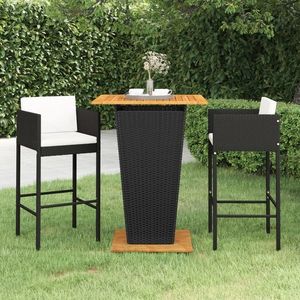 vidaXL Set mobilier bar de grădină cu perne, 3 piese, negru, poliratan imagine