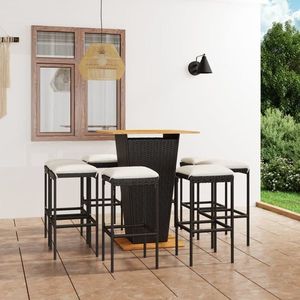 vidaXL Set mobilier bar de grădină cu perne, 9 piese, negru, poliratan imagine