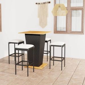 vidaXL Set mobilier bar de grădină cu perne, 5 piese, negru, poliratan imagine