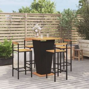 vidaXL Set bar pentru grădină, 5 piese, negru, poliratan/lemn acacia imagine