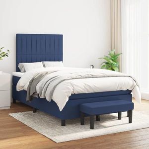 vidaXL Pat box spring cu saltea, albastru, 120x200 cm, textil imagine