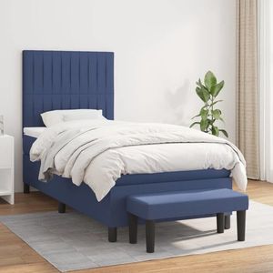 vidaXL Pat box spring cu saltea, albastru, 100x200 cm, textil imagine