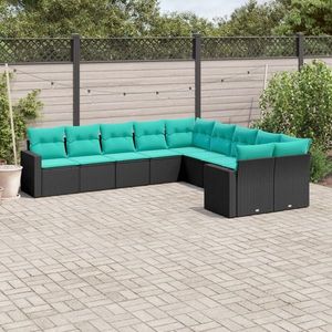 vidaXL Set canapele de grădină cu perne, 10 piese, negru, poliratan imagine