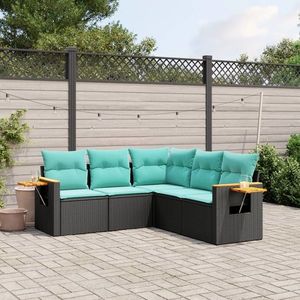 vidaXL Set mobilier de grădină cu perne, 5 piese, negru, poliratan imagine