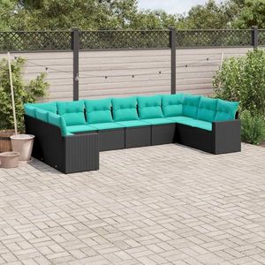 vidaXL Set canapele de grădină cu perne, 10 piese, negru, poliratan imagine