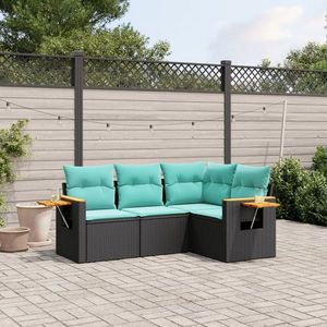 vidaXL Set mobilier de grădină cu perne, 4 piese, negru, poliratan imagine