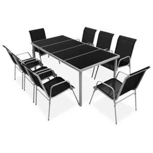vidaXL Set mobilier de exterior, 9 piese, negru, oțel imagine
