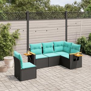 vidaXL Set mobilier de grădină cu perne, 5 piese, negru, poliratan imagine