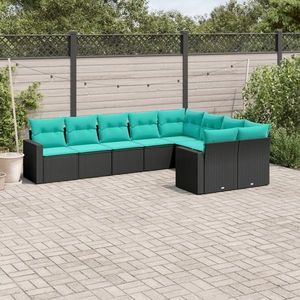 vidaXL Set mobilier de grădină cu perne, 9 piese, negru, poliratan imagine